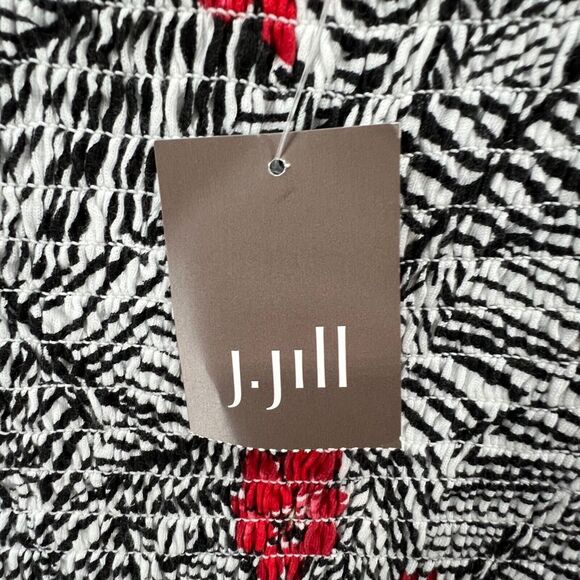 J Jill Smocked Top Womens M Black White Red Floral On Off Shoulder Blouse NEW - Picture 16 of 16